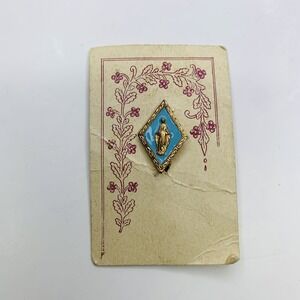 VTG‎ Gold Tone Metal Blue Enamel Miraculous Medal Mary Catholic Lapel Pin M21